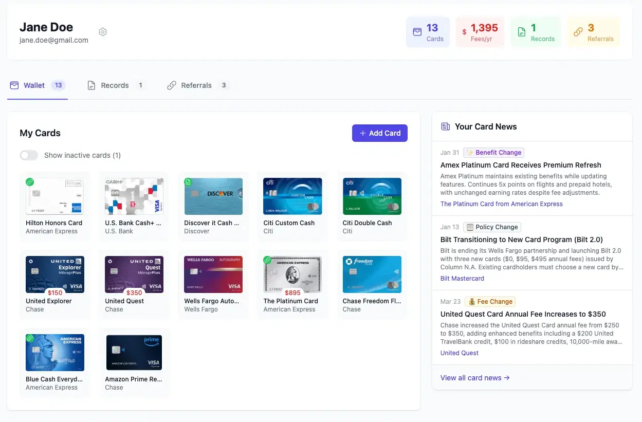 Wallet management interface