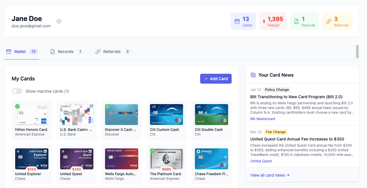 Wallet management interface